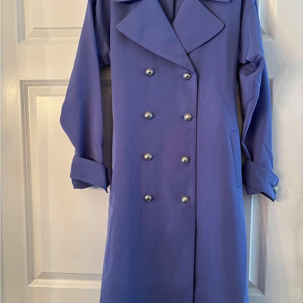 NEW G by Giuliana Black Label Periwinkle Trench Coat with Silver Buttons